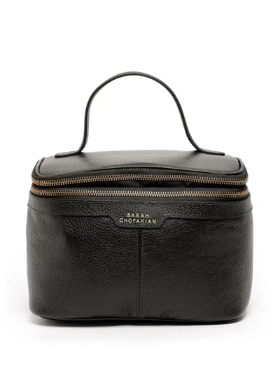 Sarah Chofakian Logo-print Leather Make Up Bag In Black