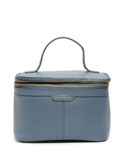 Sarah Chofakian Logo-print Leather Make Up Bag In Blue