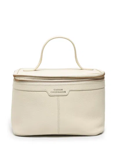 Sarah Chofakian Logo-print Leather Make Up Bag In White