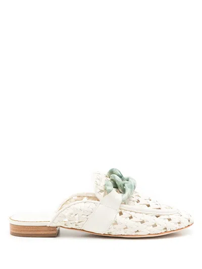 Sarah Chofakian Massena Woven Flat Mules In White