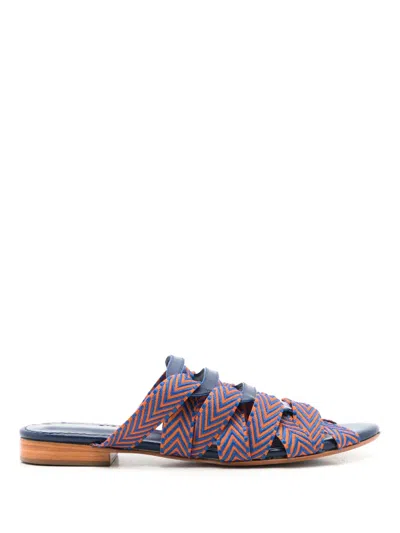 Sarah Chofakian Mia Striped Sandals In Blue