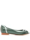 Sarah Chofakian Muniz Cut-out Leather Ballet Pumps In Green