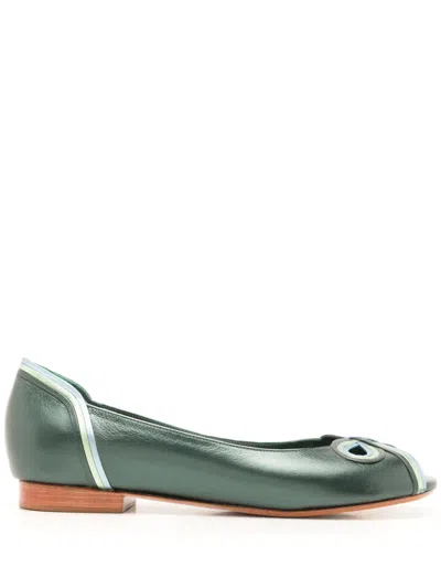 Sarah Chofakian Muniz Cut-out Leather Ballet Pumps In Green