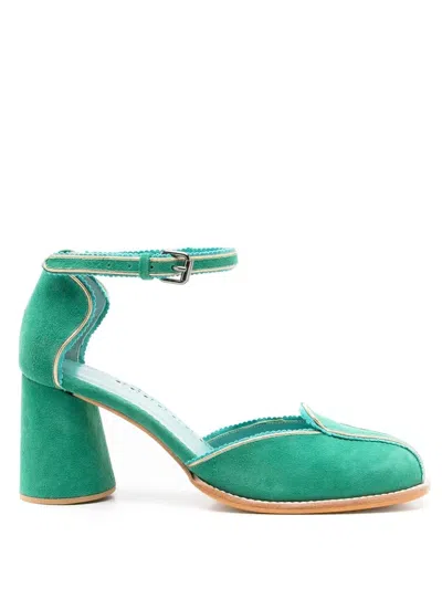 Sarah Chofakian Noell 65mm Suede Pumps In Green