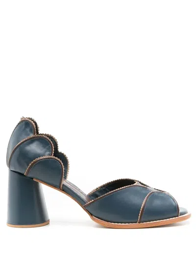 Sarah Chofakian Pattrice 65mm Scallop-edge Sandals In Blue