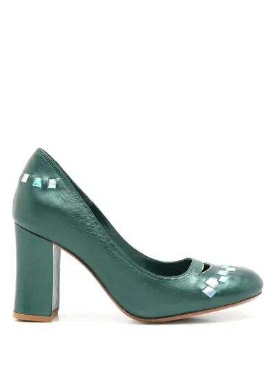 Sarah Chofakian Scarpin Moulins 70mm Leather Pumps In Green
