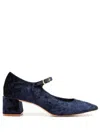 Sarah Chofakian Velvet Square-toe Pumps In Blue