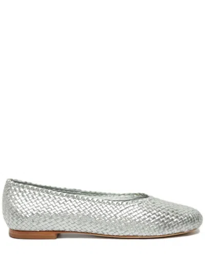 Sarah Chofakian William Leather Ballerina Shoes In Silver