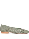 Sarah Chofakian Wove-leather Ballet Flats In Green