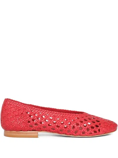 Sarah Chofakian Woven-leather Flat Pumps In Red