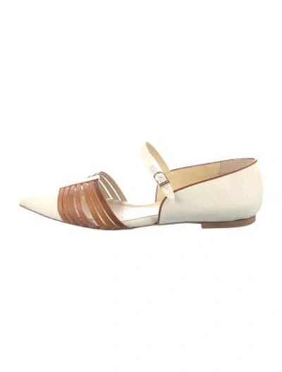 Pre-owned Sarah Flint Canvas Colorblock Pattern Mary Jane Flats In White