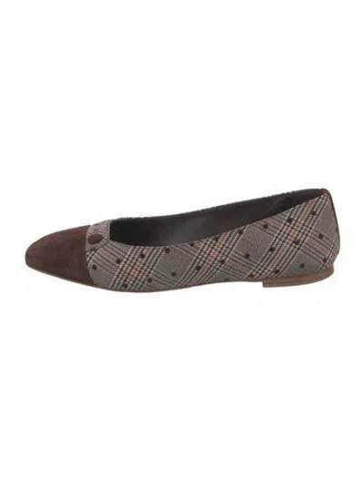 Pre-owned Sarah Flint Canvas Houndstooth Print Ballet Flats In Brown