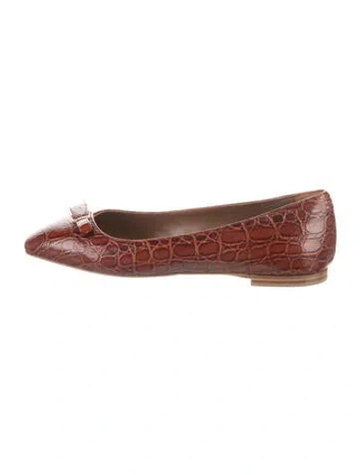 Pre-owned Sarah Flint Embossed Leather Animal Print Ballet Flats In Brown