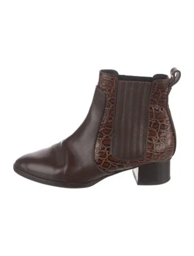 Pre-owned Sarah Flint Leather Animal Print Chelsea Boots In Brown