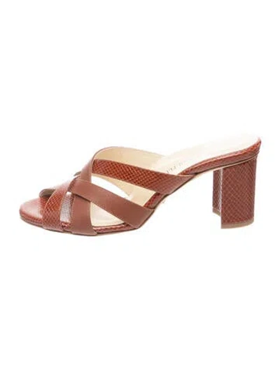Pre-owned Sarah Flint Leather Animal Print Mules In Brown
