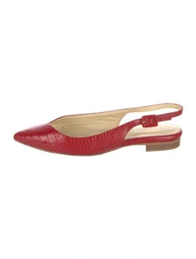 Pre-owned Sarah Flint Leather Animal Print Slingback Flats In Red