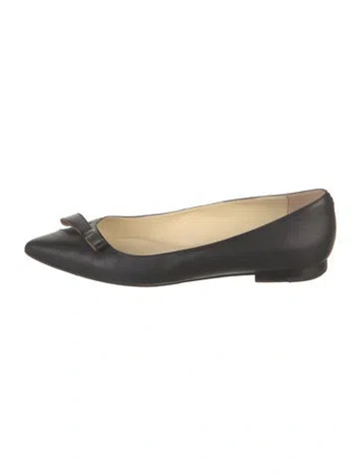 Pre-owned Sarah Flint Leather Bow Accents Ballet Flats In Black