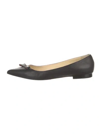 Pre-owned Sarah Flint Leather Bow Accents Ballet Flats In Black