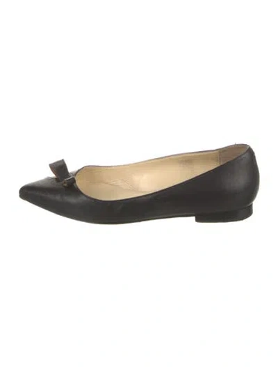 Pre-owned Sarah Flint Leather Bow Accents Ballet Flats In Black