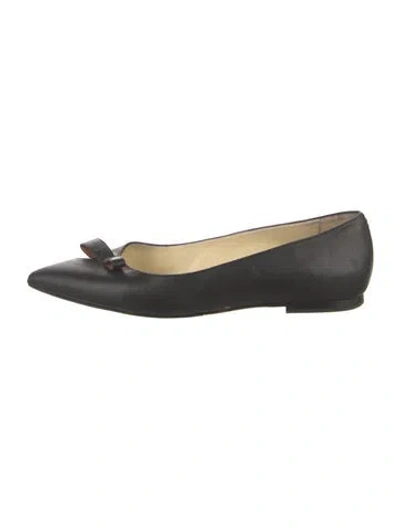 Pre-owned Sarah Flint Leather Bow Accents Ballet Flats In Black