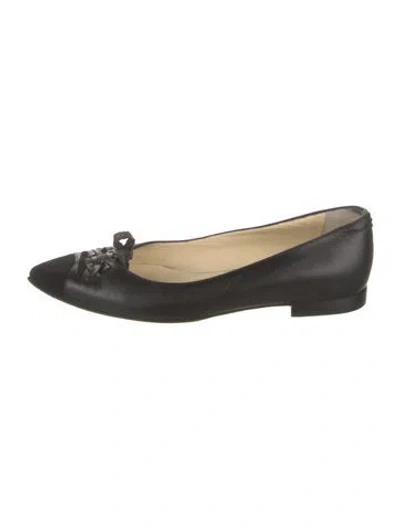 Pre-owned Sarah Flint Leather Bow Accents Ballet Flats In Black