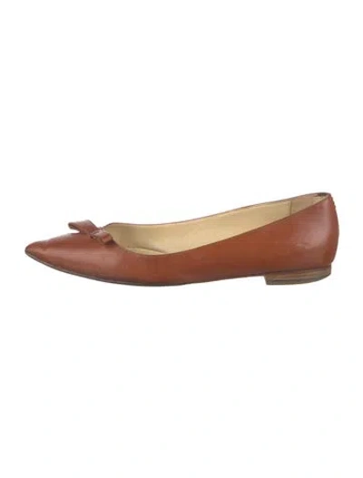 Pre-owned Sarah Flint Leather Bow Accents Ballet Flats In Brown