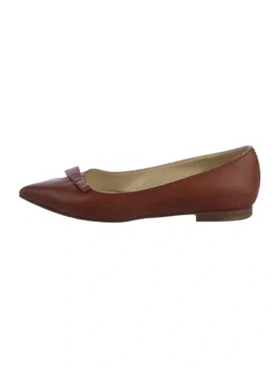 Pre-owned Sarah Flint Leather Bow Accents Ballet Flats In Brown