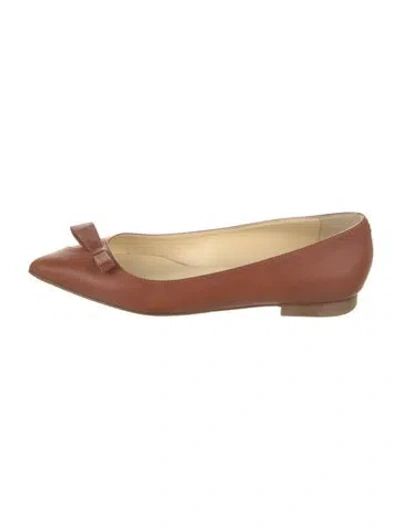Pre-owned Sarah Flint Leather Bow Accents Ballet Flats In Brown