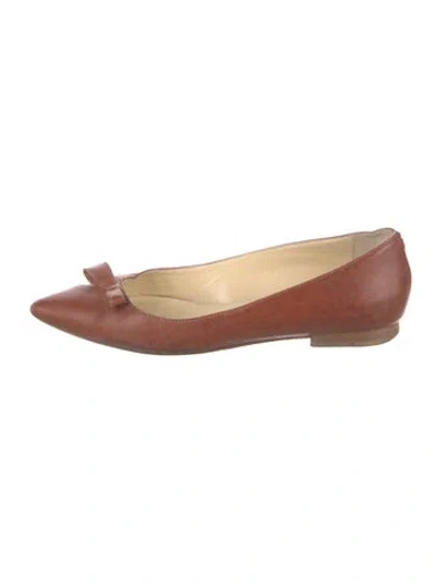 Pre-owned Sarah Flint Leather Bow Accents Ballet Flats In Brown