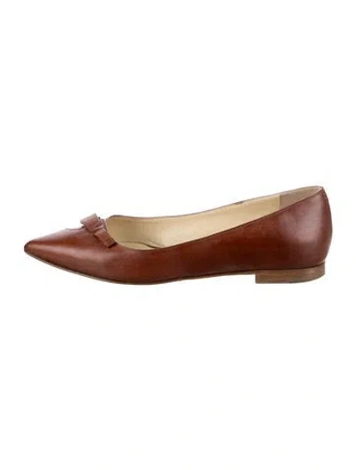 Pre-owned Sarah Flint Leather Bow Accents Ballet Flats In Brown