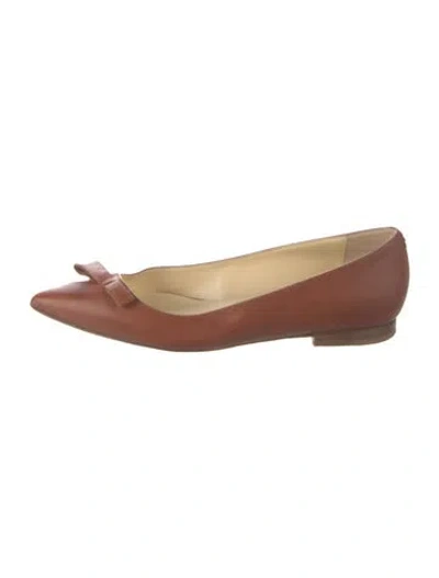 Pre-owned Sarah Flint Leather Bow Accents Ballet Flats In Brown