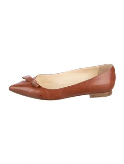 Pre-owned Sarah Flint Leather Bow Accents Ballet Flats In Brown