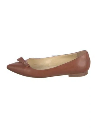 Pre-owned Sarah Flint Leather Bow Accents Ballet Flats In Brown