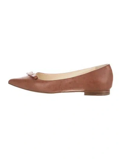 Pre-owned Sarah Flint Leather Bow Accents Ballet Flats In Brown