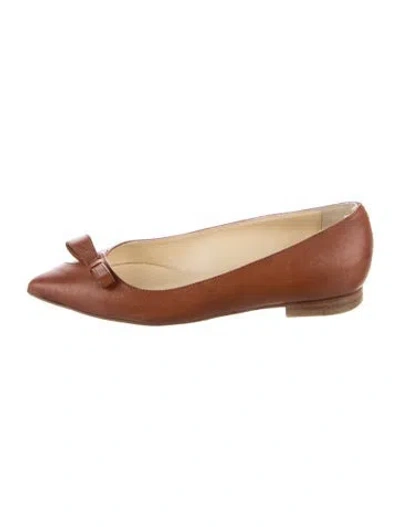 Pre-owned Sarah Flint Leather Bow Accents Ballet Flats In Neutral