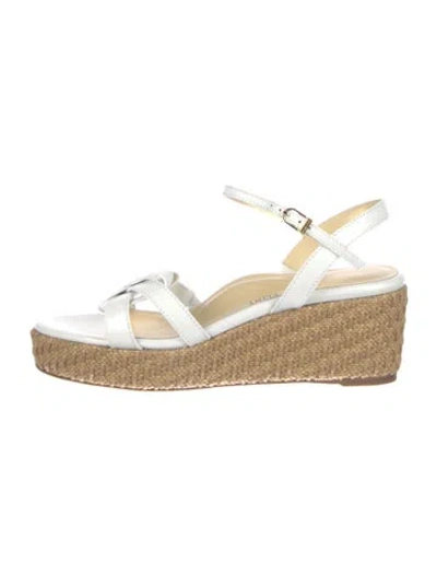 Pre-owned Sarah Flint Leather Bow Accents Espadrilles In White