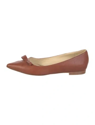 Pre-owned Sarah Flint Leather Bow Accents Flats In Brown