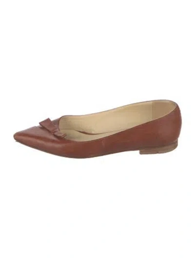 Pre-owned Sarah Flint Leather Bow Accents Flats In Brown
