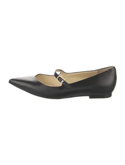 Pre-owned Sarah Flint Leather Bow Accents Mary Jane Flats In Black