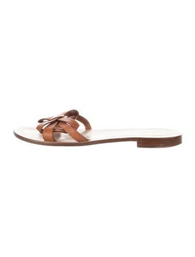 Pre-owned Sarah Flint Leather Bow Accents Slides In Brown