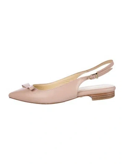 Pre-owned Sarah Flint Leather Bow Accents Slingback Flats In Neutral