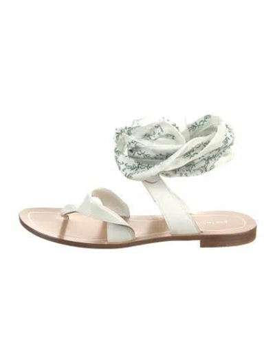 Pre-owned Sarah Flint Leather Colorblock Pattern Gladiator Sandals In White