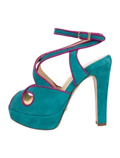 Pre-owned Sarah Flint Leather Colorblock Pattern Pumps In Blue