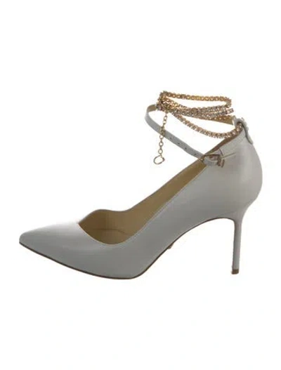 Pre-owned Sarah Flint Leather Crystal Embellishments D'orsay Pumps In White
