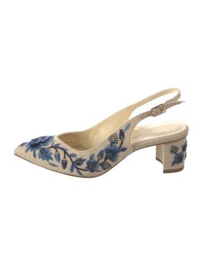 Pre-owned Sarah Flint Leather Floral Print Slingback Pumps In Blue