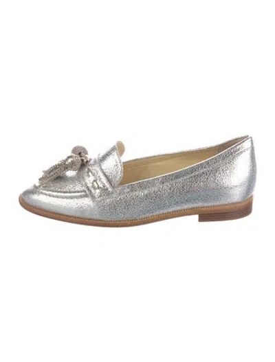 Pre-owned Sarah Flint Leather Tassel Accents Loafers In Silver