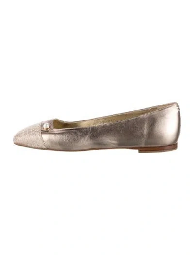 Pre-owned Sarah Flint Leather Tweed Pattern Ballet Flats In Gold/metallic