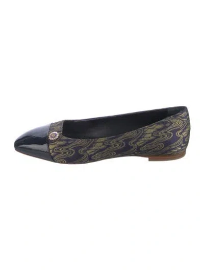 Pre-owned Sarah Flint Patterned Crystal Embellishments Flats In Blue
