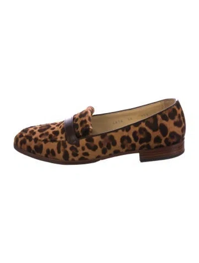 Pre-owned Sarah Flint Ponyhair Animal Print Loafers In Brown