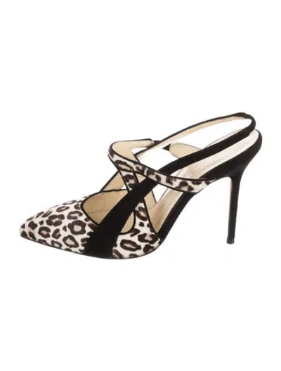 Pre-owned Sarah Flint Ponyhair Animal Print Slingback Pumps In Black